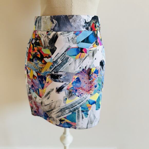 Jaded London Crystal Cyberwave Asymmetrical Skirt Womens M Stretch Abstract UK - Picture 4 of 16